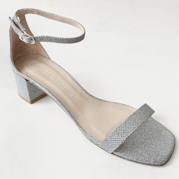 Stuart Weitzman Nudistcurve 35 Silver Block Heel Ankle Strap Sandals Pumps 10.5 - Picture 4 of 9